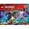 Opakowanie zestawu LEGO przedstawia mecha smoczego jeźdźca w dynamicznej pozie, otoczonego przez kilka minifigurek. Na opakowaniu widnieje tekst: "LEGO NINJAGO DRAGONS RISING 8+ 71843 Rogue's Mech Dragon Rider 584 pcs".