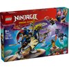Pudełko zestawu LEGO przedstawia kolorową grafikę z mechem smoczego jeźdźca oraz postaciami z serii Ninjago. Na opakowaniu widnieje napis: "LEGO NINJAGO DRAGONS RISING 8+ 71843 Rogue's Mech Dragon Rider 584 pcs".
