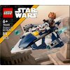 Na zdjęciu znajduje się zestaw klocków LEGO przedstawiający mikromyśliwiec Jedi Plo Koona z serii Star Wars. Widoczny jest napis: "LEGO Star Wars 6+ 75400 Plo Koon's Jedi Starfighter Microfighter 89 pcs".