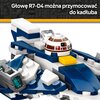 Zestaw LEGO przedstawia mikromyśliwiec z serii Star Wars, z widocznymi elementami w kolorach niebieskim, białym i szarym oraz figurką droida. Na górze zdjęcia znajduje się tekst: "Głowę R7-D4 można przymocować do kadłuba".