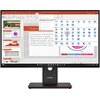 Monitor marki Lenovo wyświetla prezentację w programie PowerPoint z widocznymi slajdami po lewej stronie oraz menu z efektami przejść na górze. Na ekranie znajduje się tekst: "Focusing on millennials will give Contoso a unique opportunity to take a market