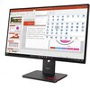 Monitor Lenovo z wyświetlonym na ekranie programem do prezentacji, zawierającym slajdy, wykresy i menu z opcjami przejść. Na podstawce monitora widoczne jest logo "Lenovo".