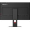 Czarno-szary monitor z logo "Lenovo" w lewym górnym rogu, widoczny od tyłu z centralnie umieszczonym stojakiem. Na obudowie znajdują się przyciski i porty, a stojak ma czerwony akcent w dolnej części.