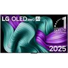 Na zdjęciu widoczny jest ekran telewizora z kolorowymi, abstrakcyjnymi wzorami w odcieniach zieleni i fioletu. Na ekranie znajduje się tekst: "LG OLED evo AI", "WORLD'S No.1 OLED TV FOR 12 YEARS" oraz "2025".