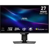 Monitor z wyświetlaczem o przekątnej 27 cali i rozdzielczości 2560x1440 pikseli, z widocznymi napisami: "MAG MSI ARSENAL GAMING", "Mini LED", "RAPID VA", "300Hz", "0.5ms GTG", "VESA CERTIFIED DisplayHDR 1000". Na ekranie widoczny jest kolorowy, abstrakcyj