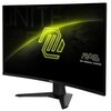 Zakrzywiony monitor z logo "MSI" na dolnej ramce, wyświetlający grafikę z neonowym, żółtym symbolem oraz napisem "MAG MSI ARSENAL GAMING". Tło ekranu jest ciemne z geometrycznymi wzorami i subtelnymi napisami.