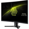 Monitor z zakrzywionym ekranem, na którym widoczna jest grafika z neonowym, żółtym wzorem oraz napisy "MAG" i "MSI ARSENAL GAMING". Na dolnej ramce monitora znajduje się logo "msi".