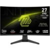 Monitor MSI z zakrzywionym ekranem, na którym widoczne są napisy: "27 FHD 1920 x 1080 1500R", "MAG MSI Arsenal Gaming", "1500R Curved", "Rapid VA", "200Hz", "0.5ms GTG", "HDR Ready". Na dole ekranu znajduje się logo MSI.