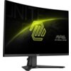 Monitor z zakrzywionym ekranem wyświetla grafikę z neonowym, żółtym logo na ciemnym tle oraz napis "MAG MSI ARSENAL GAMING". Na dolnej ramce monitora widoczne jest logo "msi".
