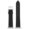 Czarny pasek do zegarka z teksturowanej tkaniny, z metalową klamrą i adapterem, posiada kilka otworów do regulacji długości. Produkt przeznaczony jest do zegarków Apple Watch o rozmiarach 42/44/45/46/49.