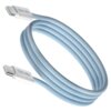 Niebieski kabel USB-C do USB-C o długości 1 metra, z białymi końcówkami, na których widnieje napis "VEN-DENS". Kabel jest zwinięty w pętlę, a jego powierzchnia ma plecioną fakturę.