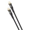 Czarny kabel USB-C do USB-C o długości 1,5 metra z widocznymi końcówkami, na których znajduje się napis "VEN-DENS". Końcówki kabla mają metaliczne złącza i są otoczone czarną obudową.