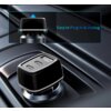 Czarna ładowarka samochodowa z dwoma portami USB-C jest umieszczona w gnieździe samochodowym, a obok niej znajduje się napis "Easy to Plug-in & Unplug". Produkt ma nowoczesny design z metalicznymi akcentami.