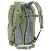 Zielony plecak z szarymi, perforowanymi panelami na szelkach i plecach, posiada regulowane paski i klamry. Na plecaku widoczne jest logo "deuter" oraz napis "deuter AIRSTRIPES".