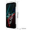 Obraz przedstawia smartfon z wyświetlaczem wypełnionym abstrakcyjną grafiką, na której dominują neonowe linie w kolorach zielonym i czerwonym na ciemnym tle. Na ekranie nie ma widocznego tekstu ani logo producenta.