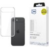 Przezroczyste etui na telefon jest umieszczone obok czarnego smartfona z widocznym logo w kształcie jabłka. Obok znajduje się opakowanie z napisem "3mk Armor Case™ Premium back protection" oraz żółtą pieczęcią "Military Grade MIL-STD-810H".