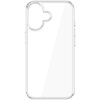 Przezroczyste etui na telefon z wyraźnie zaznaczonym miejscem na aparat, które ma nieregularny kształt. Etui ma gładką powierzchnię i jest przeznaczone do modelu Apple iPhone 17.