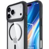 Przezroczysto-czarne etui na telefon z trzema widocznymi obiektywami aparatu oraz logo w kształcie jabłka. Na ekranie telefonu widoczny jest kolorowy wzór z fragmentem tekstu: "TO: iPhone".