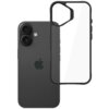 Na zdjęciu widoczny jest czarny smartfon z dwoma obiektywami aparatu oraz przezroczysto-czarnym etui obok niego. Na telefonie znajduje się logo w kształcie nadgryzionego jabłka.