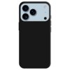 Czarne etui silikonowe na telefon z trzema dużymi otworami na aparaty oraz mniejszymi na lampę błyskową i mikrofon. Produkt jest przeznaczony do modelu Apple iPhone 17 Pro Max.