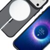 Na zdjęciu widoczne jest czarne etui na telefon z okrągłym, białym elementem oraz smartfon z wyświetlaczem pokazującym grafikę ładowania z napisem "38% Charging".