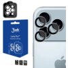 Na zdjęciu znajduje się opakowanie produktu "3mk Lens Pro™ Protection for iPhone" oraz fragment telefonu z trzema obiektywami, na które nałożone są ochronne pierścienie. Na opakowaniu widnieją ikony symbolizujące ultracienkość, zawartość jednego elementu 