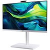 Komputer stacjonarny typu all-in-one z ekranem o przekątnej 23,8 cala, umieszczony na srebrnej podstawie, z widocznym logo "acer" na dolnej ramce. Na ekranie wyświetlany jest abstrakcyjny wzór w odcieniach zieleni, niebieskiego i żółtego.