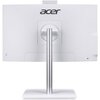 Na zdjęciu widoczny jest tył białego monitora komputerowego z logo "acer" na górze. Monitor jest zamocowany na srebrnej podstawie, która jest przymocowana do prostokątnej podstawki.
