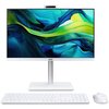 Na zdjęciu znajduje się komputer stacjonarny typu all-in-one z białą klawiaturą i myszką. Na dolnej ramce monitora widoczne jest logo "acer".