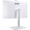 Biały monitor komputerowy z logo "acer" na tylnej obudowie, zamontowany na srebrnym, pionowym stojaku. Obudowa monitora ma prosty, nowoczesny design z widocznymi złączami i elementami montażowymi.