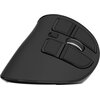 Czarna mysz komputerowa o ergonomicznym kształcie z kilkoma przyciskami i rolką przewijania. Produkt ma gładką powierzchnię i nowoczesny design.
