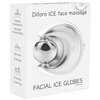 Białe opakowanie z napisem "Diforo ICE face massage" oraz "FACIAL ICE GLOBES PRO series" zawiera zdjęcie metalicznego urządzenia do masażu twarzy. Na boku opakowania znajdują się napisy: "Pobudza mikrocyrkulację", "Joga twarzy", "Krioterapia" oraz ich ang