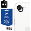 Na zdjęciu znajduje się opakowanie produktu "3mk Lens Pro™ Protection for iPhone" oraz nakładka na obiektyw telefonu. Opakowanie jest niebieskie z białym napisem, a na nim widnieje grafika przedstawiająca ochronę na obiektyw, z oznaczeniami "unbreakable",