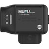 Czarny wideorejestrator motocyklowy z napisem "MUFU V11S Pro FULL HD 1080P" oraz "Li-Polymer BATTERY PACK". Widoczne są ikony baterii, kamery oraz oznaczenie "IP66 WATER PROOF".