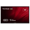Monitor z czarną ramką, na ekranie widoczne jest logo "ViewSonic" z trzema kolorowymi ptakami oraz napis "16”" w białym prostokącie. Na czerwonym tle znajdują się również ikony "USB-C" i "Eye ProTech".