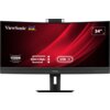 Monitor ViewSonic z zakrzywionym ekranem, na którym widoczne są napisy: "1500R Curved", "Docking", "USB-C" oraz "34”". Logo ViewSonic znajduje się w lewym górnym rogu ekranu.