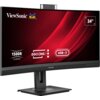 Monitor ViewSonic z zakrzywionym ekranem, na którym widoczne są napisy: "1500R Curved", "Docking", "USB-C" oraz "34”". Logo ViewSonic znajduje się w lewym górnym rogu ekranu.