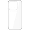 Przezroczyste etui na telefon z wyraźnie zaznaczonym miejscem na aparat, wykonane z gładkiego materiału. Produkt jest przeznaczony do modelu Xiaomi Redmi Note 14 4G.