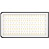 Prostokątna lampa LED z widocznymi diodami w układzie siatki, otoczona cienką, czarną ramką. Diody emitują światło w odcieniach białym i żółtym.