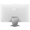 Biały monitor komputerowy z logo "ASUS" na tylnej obudowie, wyposażony w różne porty, w tym USB, HDMI, Ethernet i audio, zamontowany na metalowej podstawie.