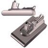 Na zdjęciu widoczny jest akumulator w kolorze srebrnym, przeznaczony do odkurzacza Dyson V11, z detalami konstrukcyjnymi takimi jak złącza i śruby montażowe. Produkt ma gładką, zaokrągloną obudowę i jest przedstawiony z dwóch perspektyw.