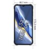 Na zdjęciu widoczny jest smartfon z ekranem o przekątnej 6.52 cala (16.56 cm), z wymiarami 80.7 mm szerokości i 172.2 mm wysokości. Tło ekranu przedstawia abstrakcyjne wzory w odcieniach niebieskiego i złotego.