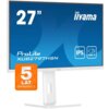 Monitor o przekątnej 27 cali z białą ramką, na ekranie widoczne są napisy: "iiyama", "ProLite XUB2797HSN", "IPS", "USB-C". W dolnym rogu znajduje się pomarańczowa naklejka z napisem "5 LAT GWARANCJI".