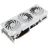 Biała karta graficzna z trzema dużymi wentylatorami, na których widoczne są logotypy. Na obudowie znajdują się napisy: "ASUS", "TUF Gaming" oraz "GeForce RTX".