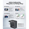 Na zdjęciu znajduje się czarna ładowarka sieciowa z logo "INIU" i napisami "FAST CHARGE" oraz "100W", obok której widnieją informacje o kompatybilności z laptopami, telefonami i innymi urządzeniami, a także portach USB-A i USB-C. Na górze widnieje tekst: 