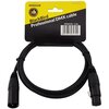 Czarny kabel XLR męski - XLR żeński o długości 1,5 m jest zapakowany w opakowanie z żółto-czarną etykietą z napisem "BlackBird Professional DMX cable" oraz kodem kreskowym i oznaczeniem "DMX015E - 1,5m".