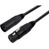 Czarny kabel o długości 3 metrów z wtykami XLR męskim i żeńskim, przeznaczony do oświetlenia. Produkt to "Kabel BLACKBIRD DMX030E XLR męski - XLR żeński Oświetleniowy 3 m".