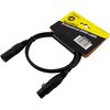 Czarny kabel z wtykami XLR męskim i żeńskim, o długości 1 metra, jest zaprezentowany na tle opakowania z napisem "BlackBird Professional DMX cable" oraz kodem kreskowym i oznaczeniem "DMX010E - 1m".