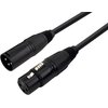 Czarny kabel oświetleniowy z wtykami XLR męskim i żeńskim, o długości 1 metra. Produkt to "Kabel BLACKBIRD DMX010E XLR męski - XLR żeński Oświetleniowy 1 m".