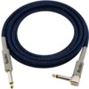 Na zdjęciu znajduje się czarno-niebieski kabel z dwoma wtykami Jack 6.3 mm, z których jeden jest prosty, a drugi kątowy. Na obu końcówkach widnieje napis "BlackBird".
